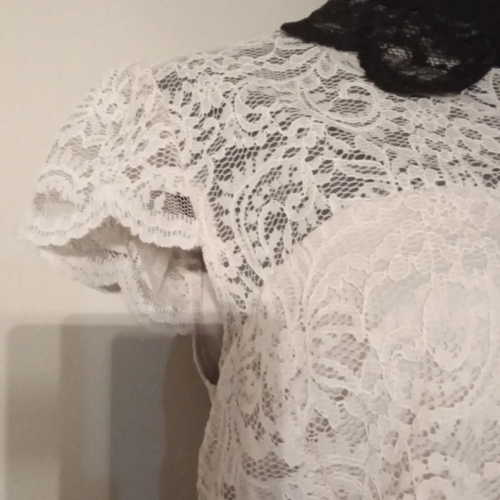 Betsy Johnson Ivory and Black Lace Dress with Collar Size 14 - Picture 4 of 12